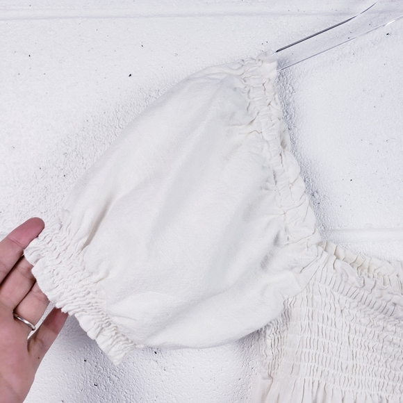 Faherty Women's Ramona Egret Cream Smocked Puff Sleeve Babydoll Dress Small - Picture 4 of 9